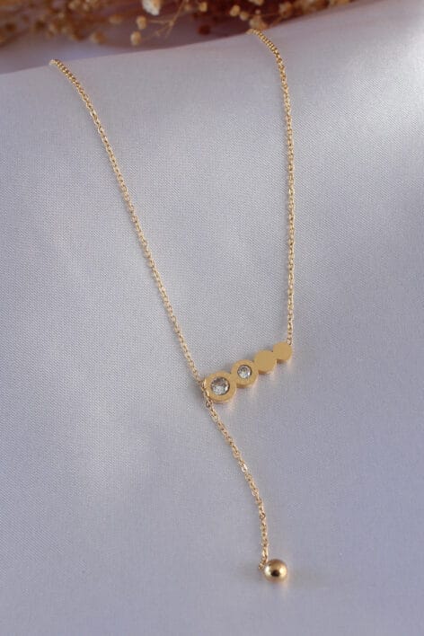 316L Çelik Gold Renk Sallantı Detay Zirkon Taşlı Kadın Kolye - Görsel 2