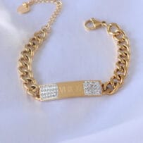 316L Çelik Gold Renk Zincir Model İşleme Detay Zirkon Taşlı Kadın Bileklik