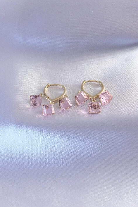 Gold Renk Pembe Kristal Taşlı Kadın Küpe