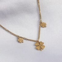 316L Çelik Gold Renk Yonca Model Zirkon Taş Detay Kadın Kolye
