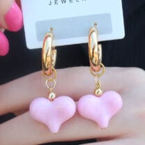 Gold Renk Halka Model Pembe Kalp Model Kadın Küpe