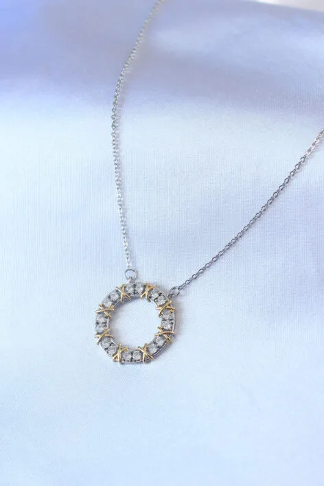 316L Çelik Gümüş Renk Zirkon Taşlı Gold Detay Xoxo Kadın Kolye - Görsel 2