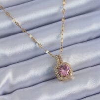 316L Çelik Gold Renk Pembe Zirkon Taş Model Kadın Kolye