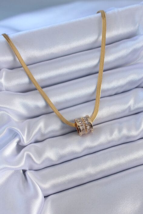 316L Çelik Gold Renk İtalyan Zincir Model Zirkon Taşlı Kadın Kolye - Görsel 2