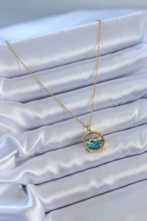 316L Çelik Gold Renk Balina Figür Kristal Taşlı Kadın Kolye - Görsel 2
