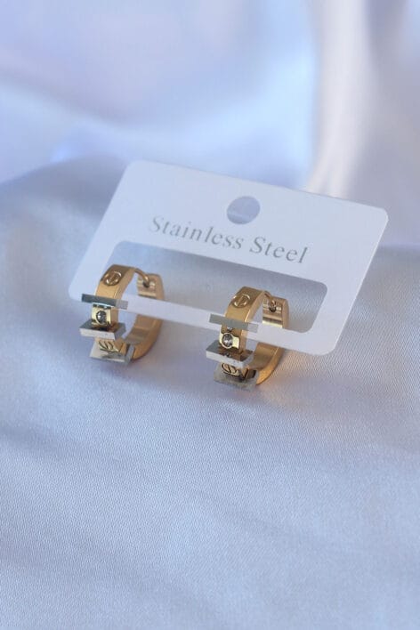 316L Çelik Gold Renk Zirkon Taşlı Model Gümüş Zirkon Taş Detay Kadın Küpe