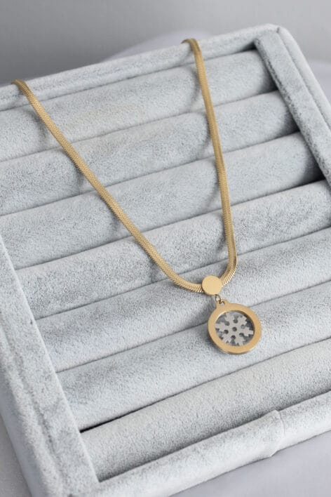 316L Çelik Gold Renk İtalyan Zincir Model Gümüş Kar Tanesi Figür Kadın Kolye - Görsel 2
