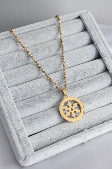 316L Çelik Gold Renk Kar Tanesi Model Kadın Kolye - Görsel 2