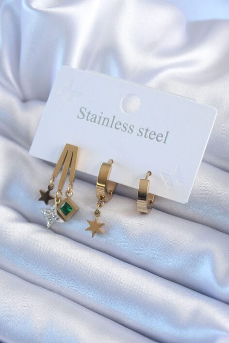 316L Çelik Gold Renk Zirkon Taşlı Yıdız Model Yıldız Detay Kadın Küpe