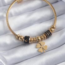 316L Çelik Gold Renk Charm Model Yonca Figür Zirkon Taş Detay Kadın Bileklik
