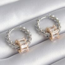 Pirinç Gümüş Renk Sarmal Halka Gold Renk Zirkon Taşlı Kadın Küpe