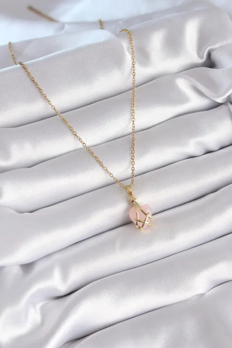 316L Çelik Gold Renk Pembe Kalp Model Kadın Kolye - Görsel 2