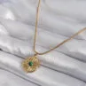 316L Çelik Gold Renk Yeşil Taşlı Kutup Yıldızı İşleme Madalyon Model Kadın Kolye - Görsel 2