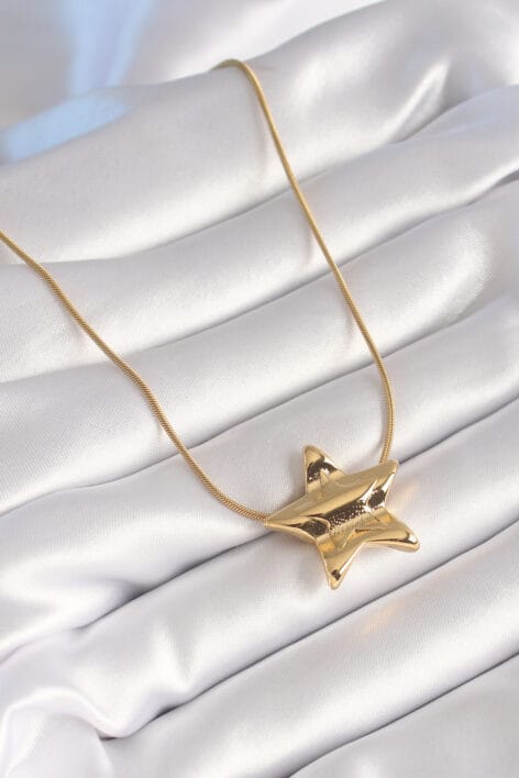 316L Çelik Gold Renk Yıldız Model Kadın Kolye - Görsel 2