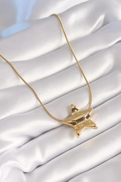 316L Çelik Gold Renk Yıldız Model Kadın Kolye - Görsel 2
