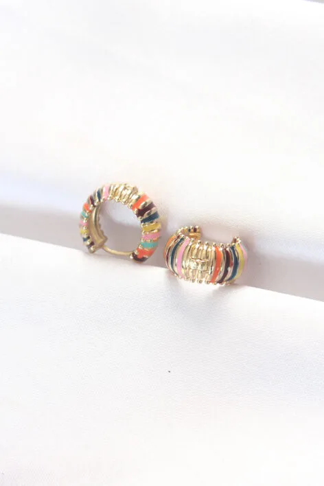 Pirinç Gold Renkli Mineli Oval Minimal Küpe
