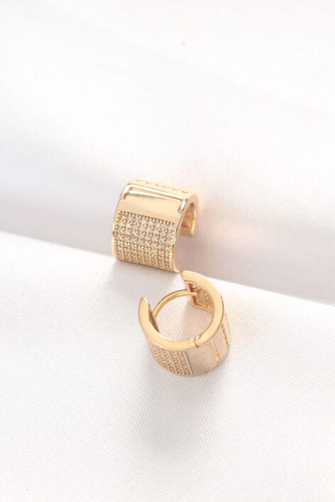 Pirinç Gold Renk Taşlı Minimal Küpe - Görsel 2