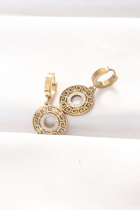 Pirinç Gold Renk Taşlı Oval Küpe - Görsel 2