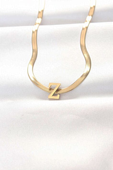 316L Çelik Z Harfli Gold Renk İtalyan Zincirli Kolye