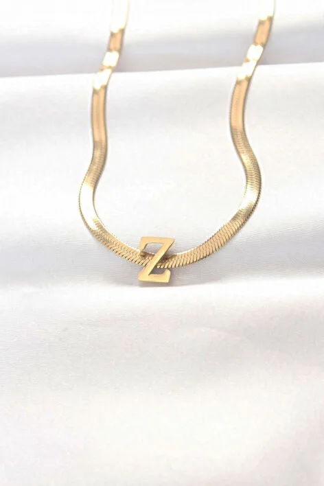 316L Çelik Z Harfli Gold Renk İtalyan Zincirli Kolye