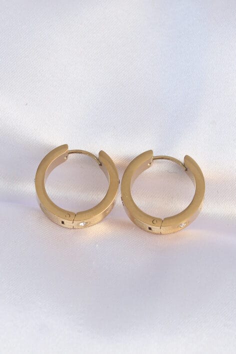 316L Çelik Gold Renk Zirkon Taşlı Model Halka Küpe - Görsel 2