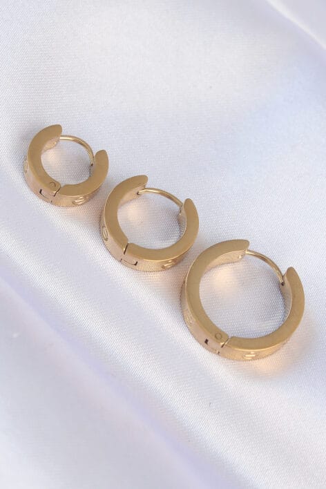 316L Çelik Gold Renk Model 3lü Halka Küpe - Görsel 2