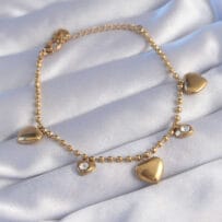316L Çelik Gold Renk Zirkon Taşlı Kalp Model Bileklik