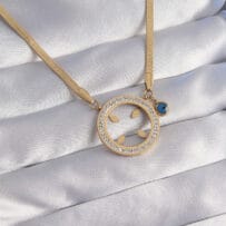 316L Çelik Gold Renk Zirkon Taşlı Çeyrek Takılabilir Kolye