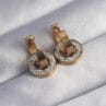 316L Çelik Gold Renk Zirkon Taşlı İç İçe Geçmeli Oval Küpe - Görsel 2