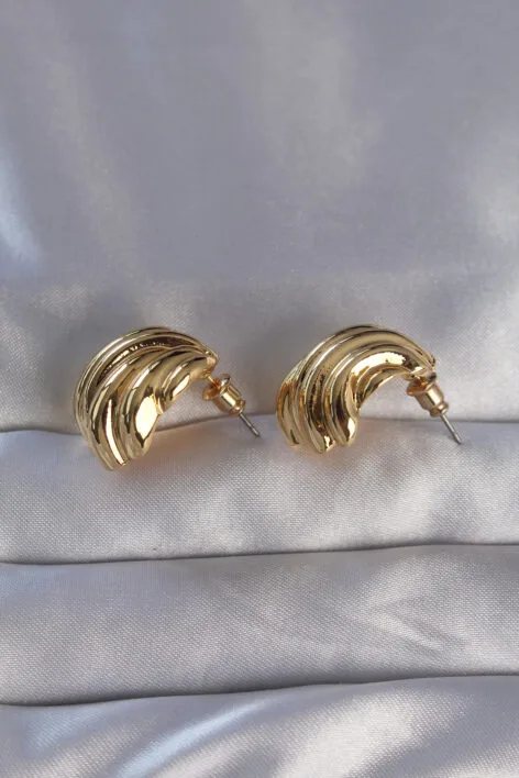 Pirinç Gold Renk Tırtıklı Bombe Model Küpe - Görsel 2