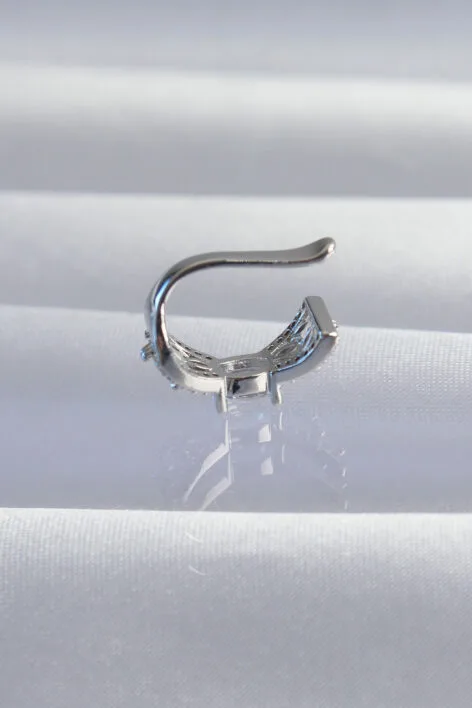 Pirinç Gümüş Renk Zirkon Taş Kaplama Earcuff Küpe - Görsel 2
