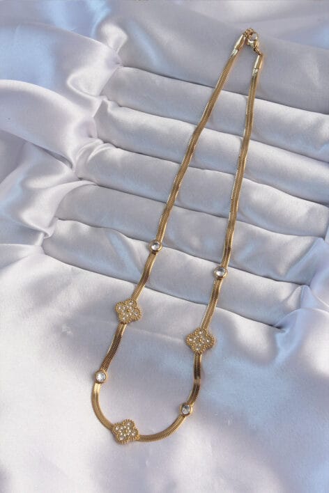 316L Çelik İtalyan Zincirli Gold Renk Zirkon Taşlı Yonca Model Kolye - Görsel 2