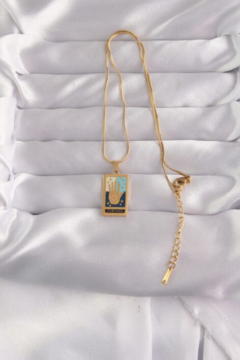 316L Çelik Gold Renk Karışık Mineli El Figür Tarot Kolye - Görsel 2