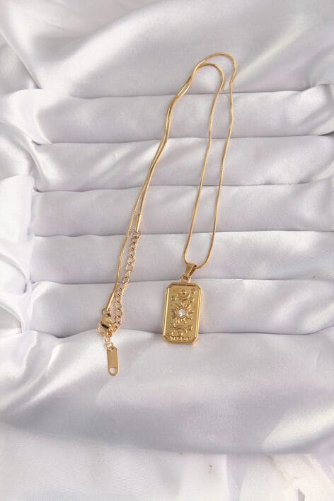 316L Çelik Gold Renk Zirkon Taşlı Aksesuarlı Vintage Kolye - Görsel 2