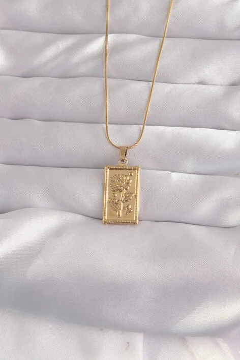 316L Çelik Gold Renk Çiçek Model Vintage Kolye