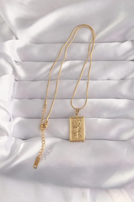 316L Çelik Gold Renk Çiçek Model Vintage Kolye - Görsel 2