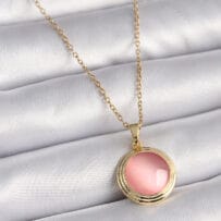 316L Çelik Gold Renk Pembe Sedefli Daire Model Kadın Kolye