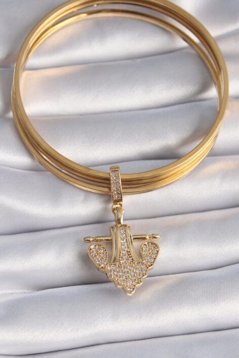 Pirinç Gold Renk Zirkon Taşlı Çapa Model Ajda Charm - Görsel 2