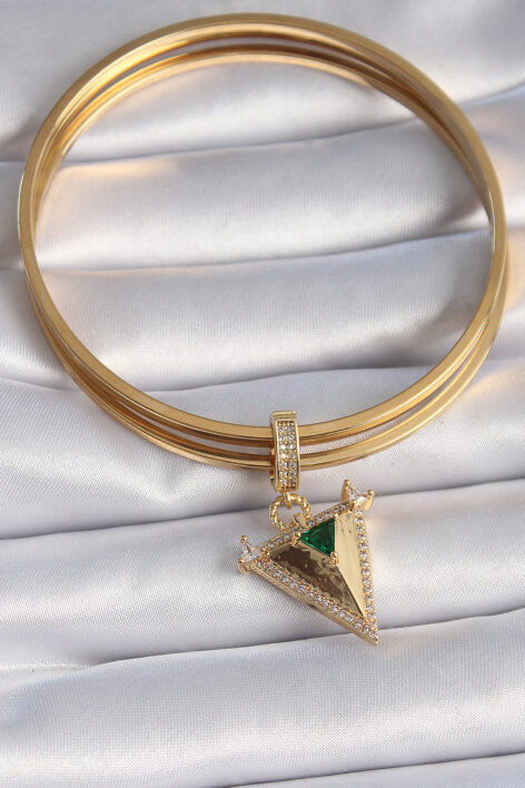 Pirinç Gold Renk Zirkon Taşlı 3D Üçgen Model Ajda Charm - Görsel 2