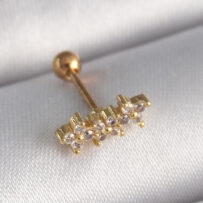 316L Çelik Gold Renk Zirkon Taşlı Yonca Tragus Piercing