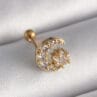 316L Çelik Gold Renk Zirkon Taşlı Ay Yıldız Tragus Piercing
