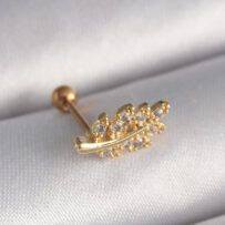 316L Çelik Gold Renk Zirkon Taşlı Dal Tragus Piercing