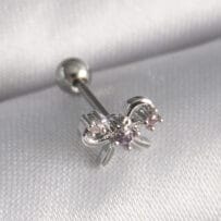 316L Çelik Gümüş Renk Zirkon Taşlı Kurdele Tragus Piercing