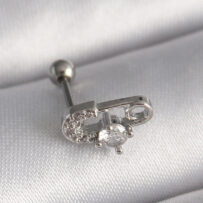 316L Çelik Gümüş Renk Zirkon Taşlı Toplu İğne Tragus Piercing