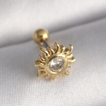 316L Çelik Gold Renk Zirkon Taşlı Güneş Tragus Piercing