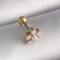 316L Çelik Gold Renk Zirkon Taşlı Çiçek Model Tragus Piercing