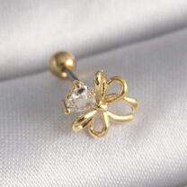 316L Çelik Gold Renk Zirkon Taş Detaylı Kurdele Model Tragus Piercing