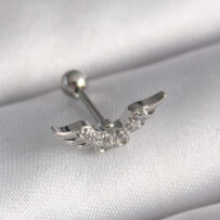 316L Çelik Gümüş Renk Zirkon Taş Detay Kanat Model Tragus Piercing