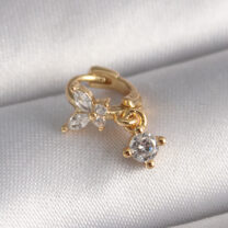316L Çelik Gold Renk Zirkon Taşlı Kelebek Sallantı Detay Tragus Piercing