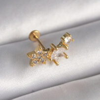 316L Çelik Gümüş Renk Zirkon Taşlı Yıldız Model Tragus Piercing